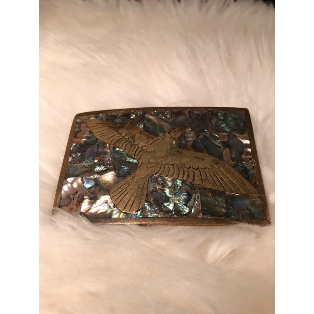 Beautiful Brass Abalone and Bird Belt Bu